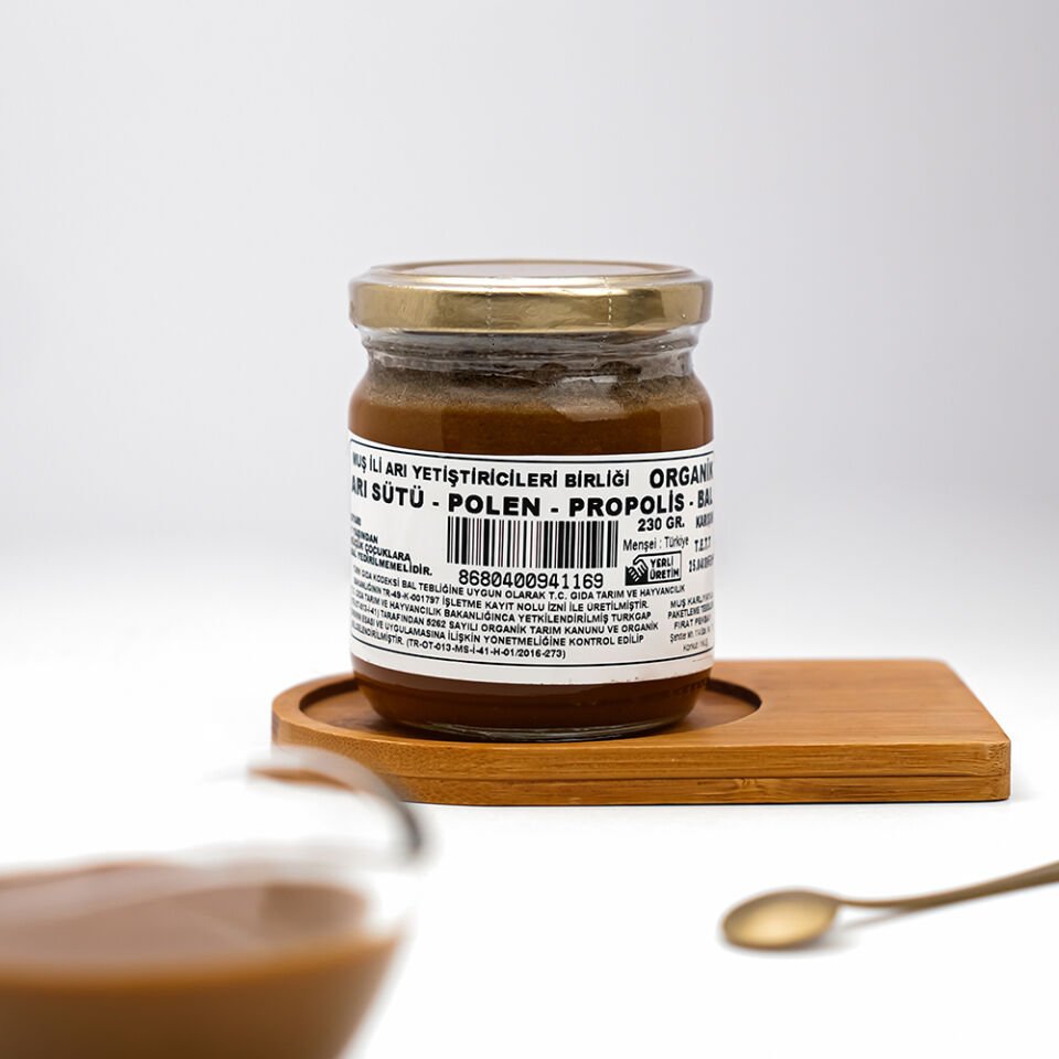 Organik Arı Sütü Polen Propolis Bal Karışımı (230 gr)