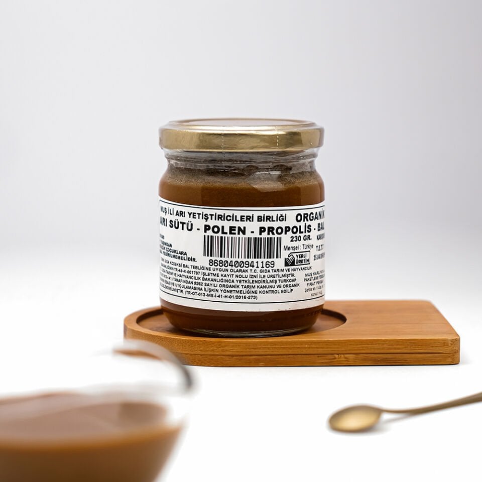 Organik Arı Sütü Polen Propolis Bal Karışımı (230 gr)